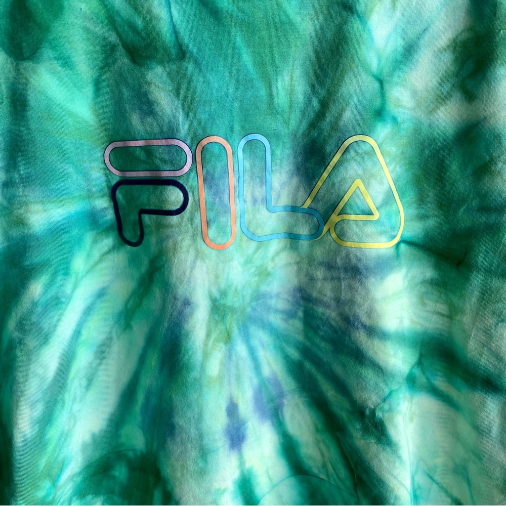 FILA Green Tie Dye Logo Crop Top  Graphic Tee Shirt Women S - Picture 5 of 7